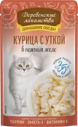 ДЕРЕВЕНСКИЕ ЛАКОМСТВА Домашние обеды пауч для взрослых кошек Курица с уткой в нежном желе/ 70 гр