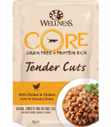 ВЕЛНЕС КОР Wellness CORE беззерновой пауч для кошек Tender Cuts Курица с куриной печенью/ 85 гр